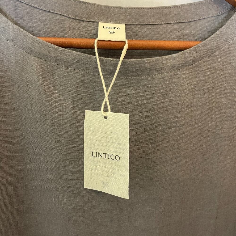 Women's XS Lintico Gray 100% Linen A-Line Midi Dress Lagenlook NEW - Picture 3 of 5